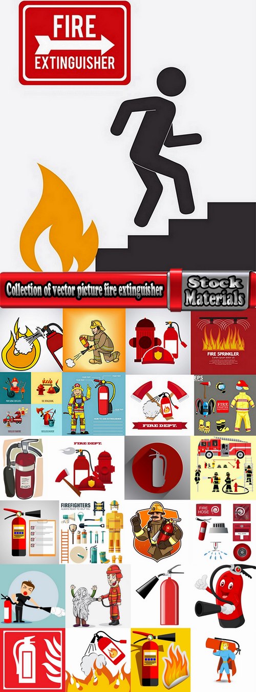 Collection of vector picture fire extinguisher system and the protection of firefighter 25 Eps