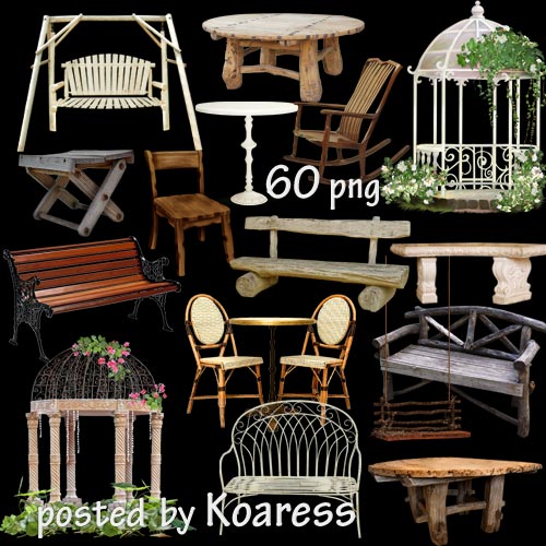 Клипарт для фотошопа - скамейки, беседки, качели, столы и другая садовая, дачная, парковая мебель