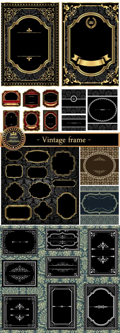 Vintage frame vector, patterns and ornaments