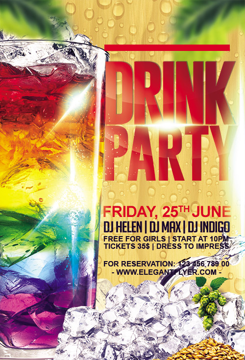 Drink Party Flyer PSD Template + FB Cover