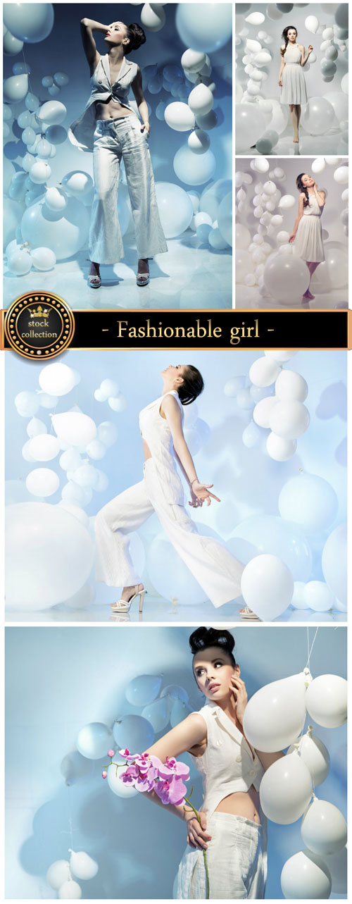 Fashionable girl and balloons - stock photos