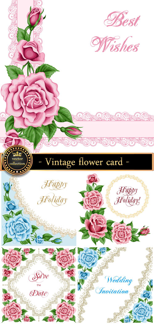 Vintage vector card with colorful roses