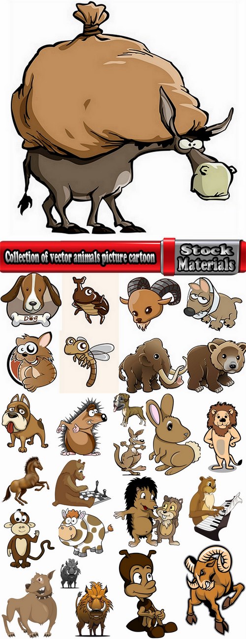 Collection of vector animals picture cartoon dog elephant hare hedgehog insect 25 Eps