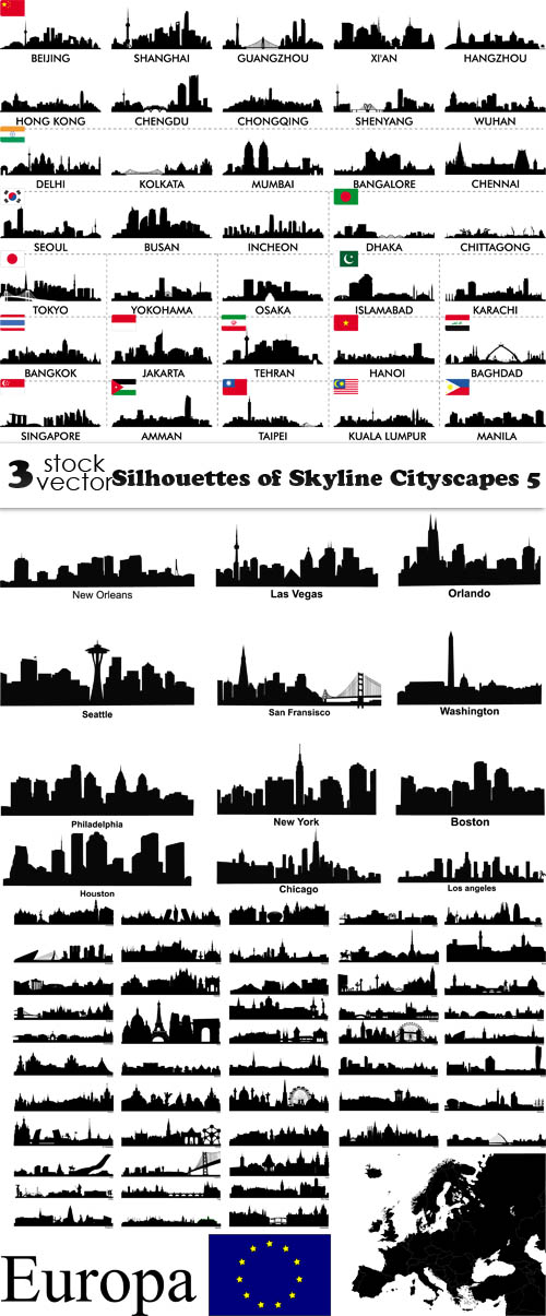 Vectors - Silhouettes of Skyline Cityscapes 5