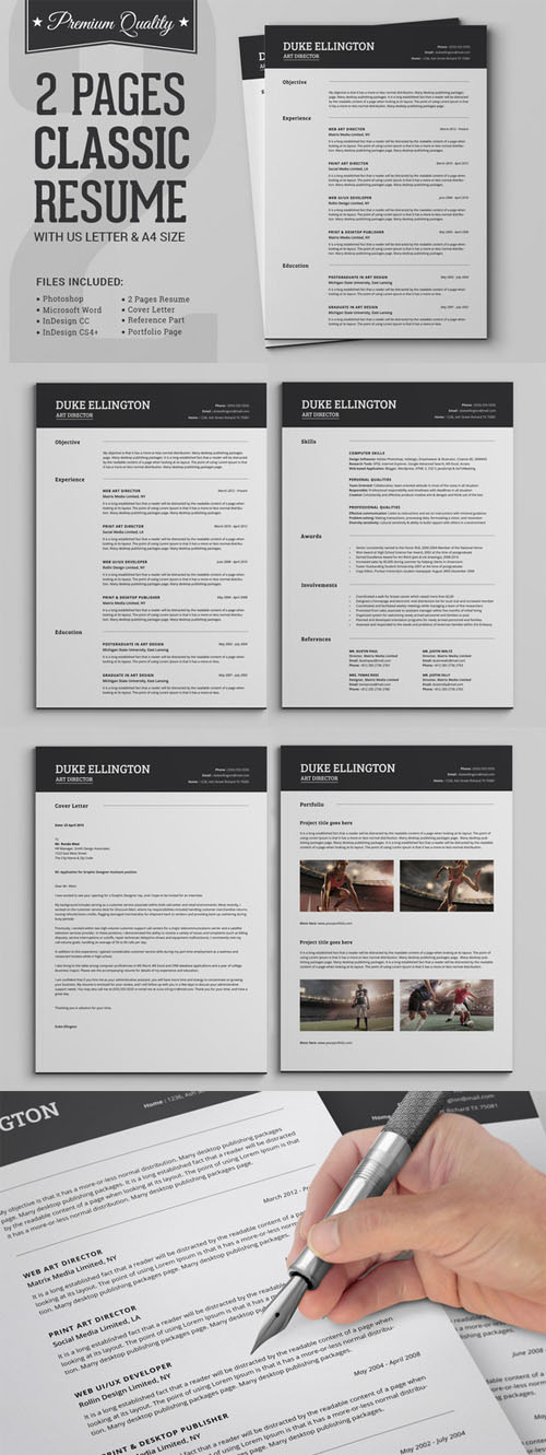 Creativemarket - Two Pages Classic Resume CV Template 282144