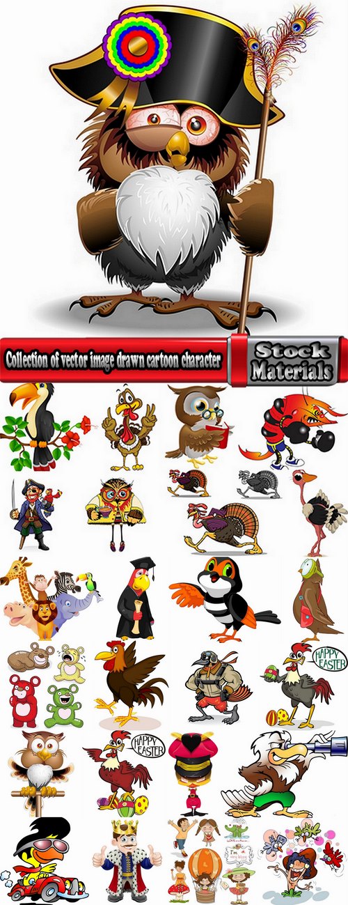 Collection of vector image drawn cartoon character animal 25 Eps