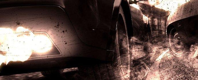 Плакат новой части игры FlatOut, на котором изображена часть автомобиля
