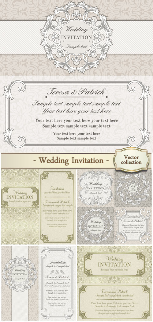 Baroque wedding invitation card in old-fashioned style