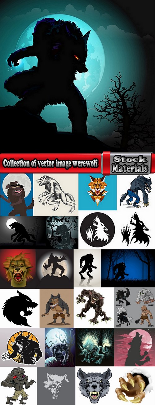Collection of vector image werewolf wolf canine predator claw 25 EPS
