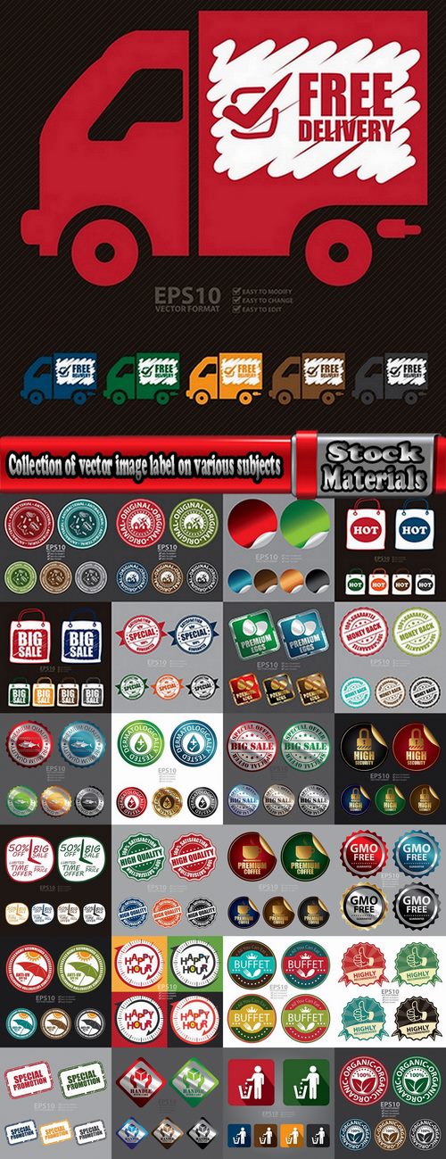Collection of vector image label on various subjects 25 Eps