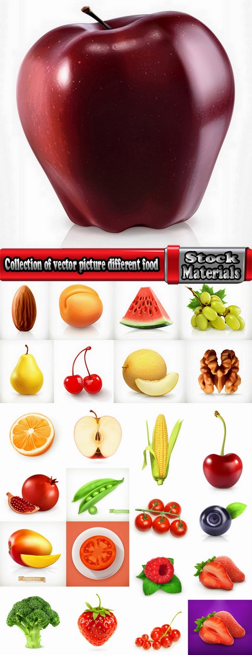 Collection of vector picture different food fruit vegetables 25 EPS