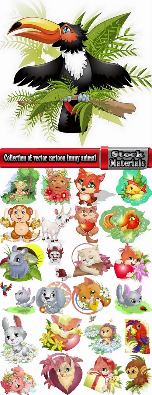 Collection of vector cartoon funny animal picture gift card 25 EPS