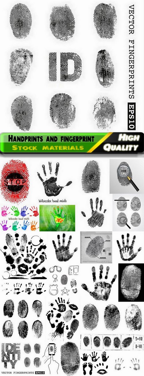 Prints of hands, fingers, lips, footprints and fingerprints