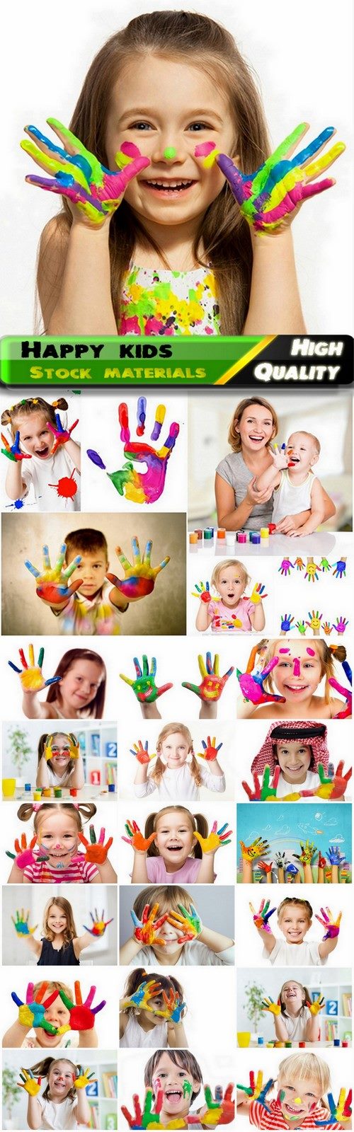 Happy kids with dirty hands in colorful coloring - 25 HQ Jpg