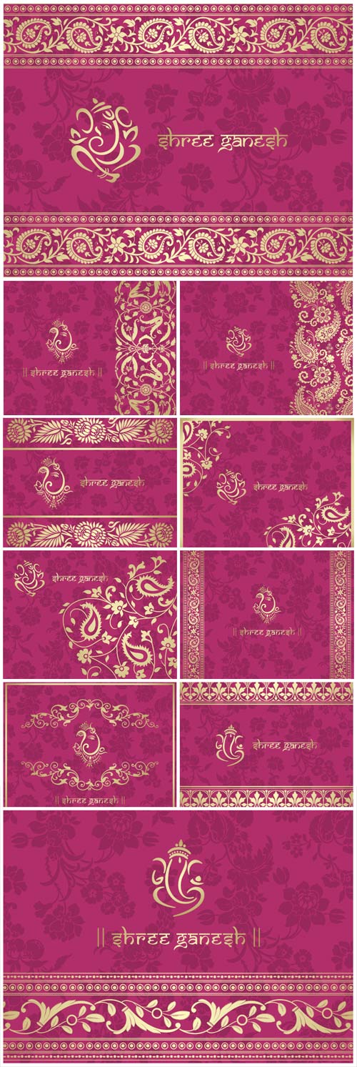 Indian patterns, pink vector backgrounds