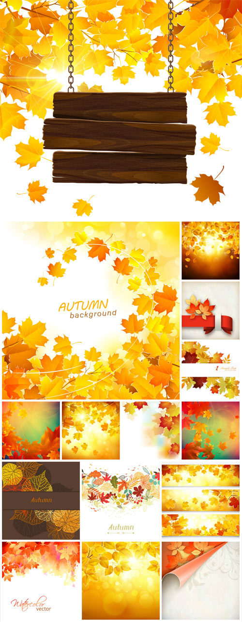 Autumn background, vector banners with yellow leaves