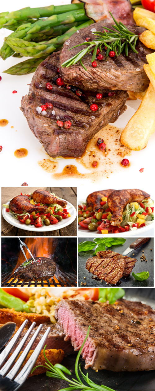 Grilled meat, garnish with vegetables - Stock photo