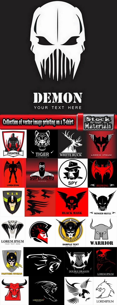 Collection of vector image printing on a T-shirt abstraction inscription logo superhero # 3-25 EPS